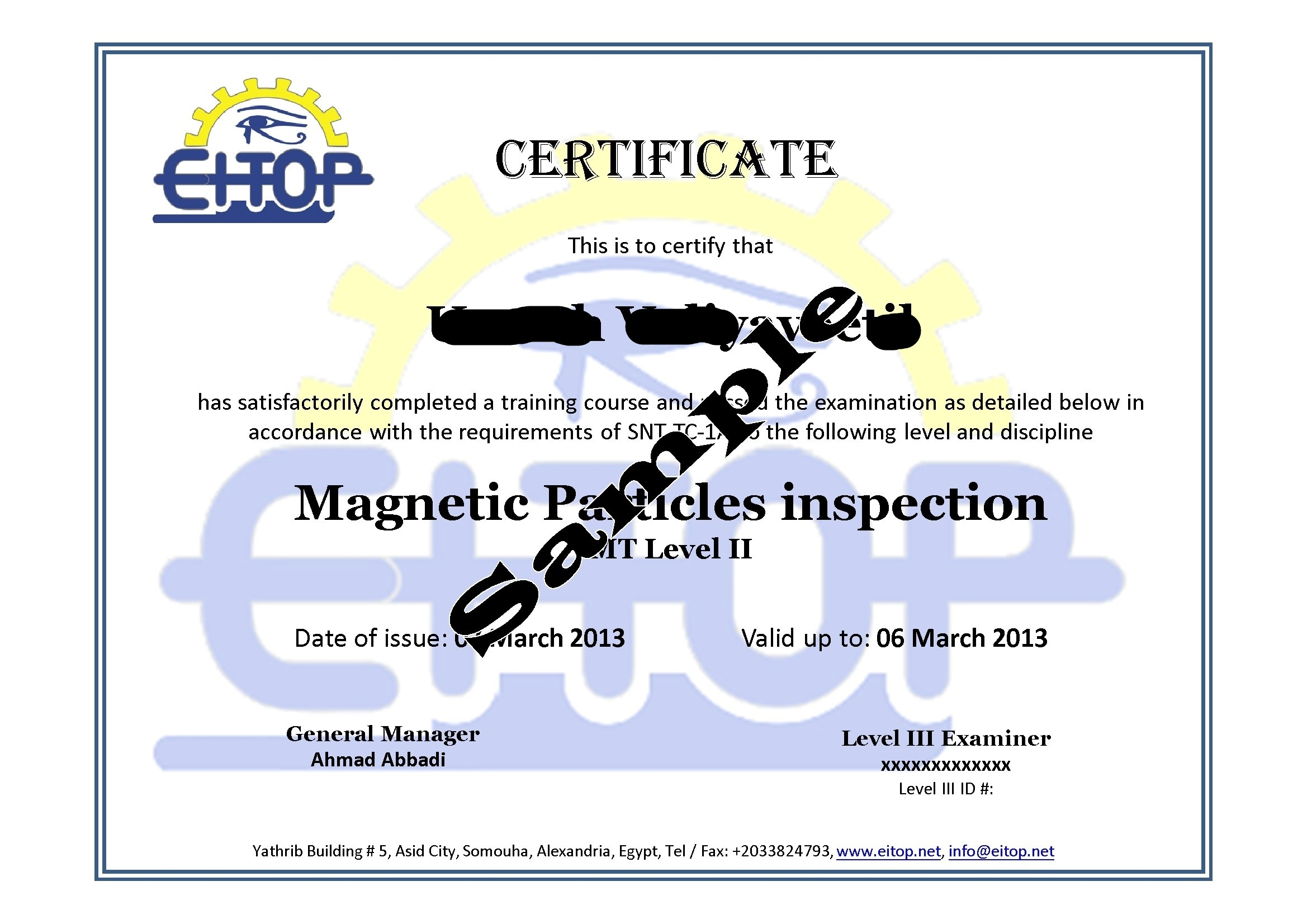 asnt tc 1a training certification eitop emi drill pipe ndt inspection tubular horus 5002 octg asnt tc 1a training certification drilling refacing bha coil buggy electro